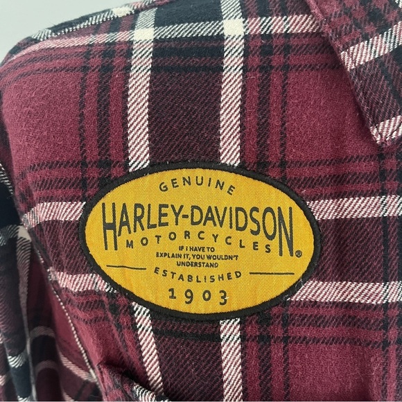 Vintage Harley Davidson Men's Red/Black plaid Button Up Shirt Patched Sz S *R - Picture 3 of 6
